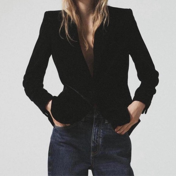 Mango Classic Black Velvet Blazer - Picture 2 of 7